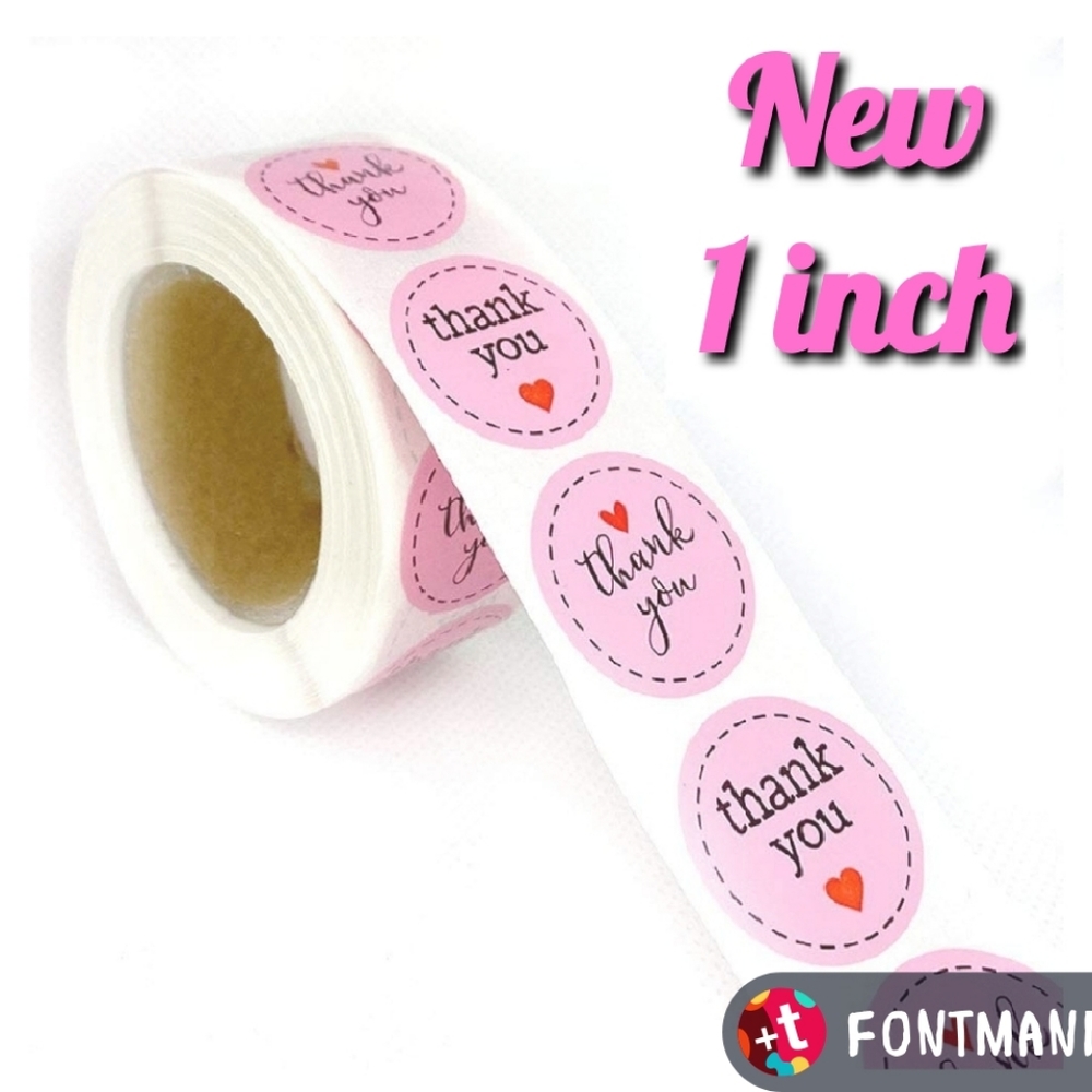 200 ct  1" Small Thank You Stickers, Pink Love Heart - Picture 3 of 8